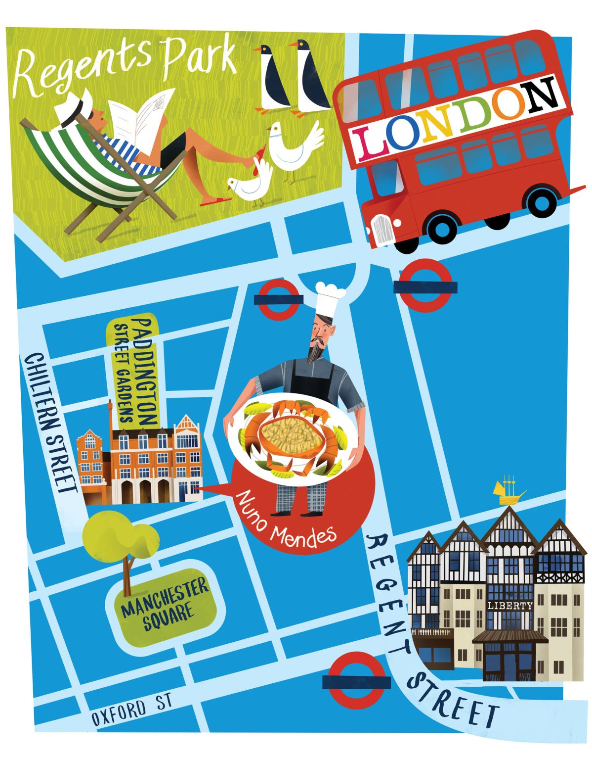 London West End Illustrated Map for Virgin Australia In-flight magazine Voyeur