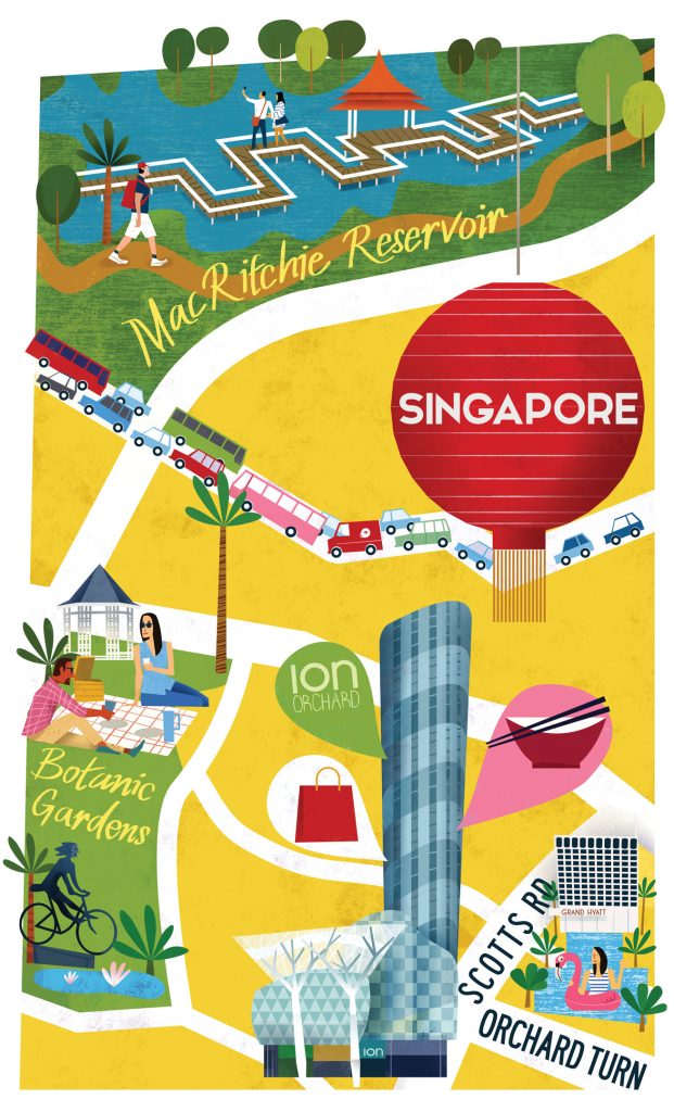 Singapore Illustrated Map for Virgin Australia In-flight magazine Voyeur