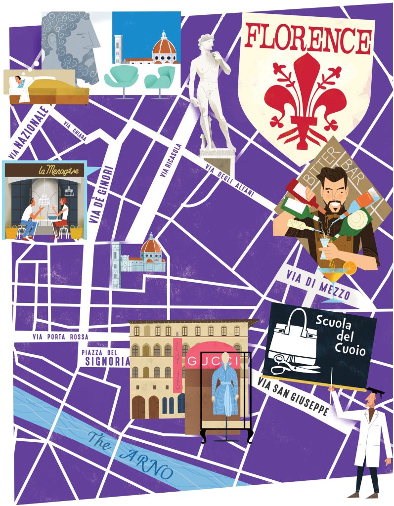 Florence Italy Illustrated Map for Virgin Australia In-flight magazine Voyeur